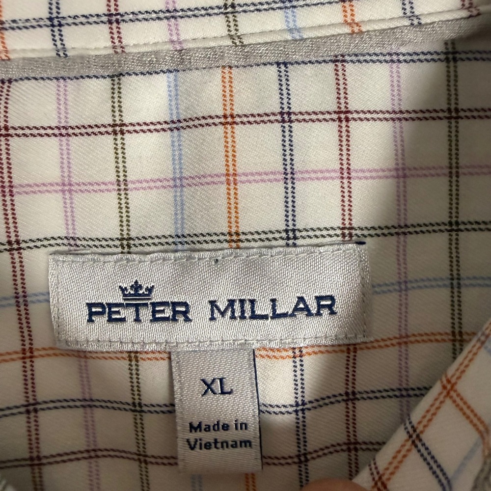 Peter Millar Performance Button Down Men Mens XL White Plaid Stretch Long Sleeve - Picture 8 of 12
